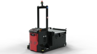 Equipamento de transporte sem operador I-MATIC CT core da Linde MH com uma plataforma de transporte para carregamento e descarregamento automáticos