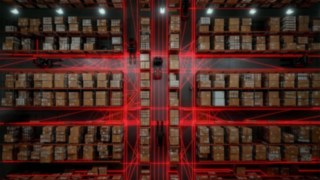 Vista de um armazém com equipamentos automatizados